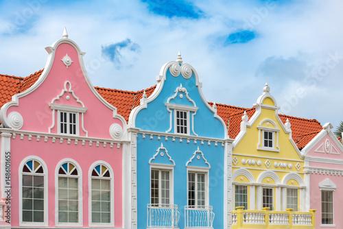 Colorful traditional architecture showcasing Dutch influences in downtown Oranjestad, Aruba