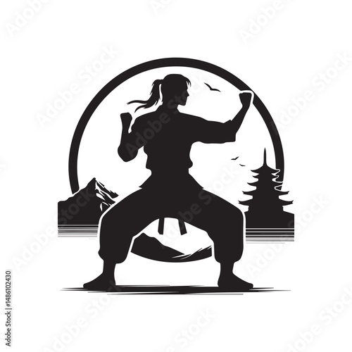 kungfu silhouette, editable vector image