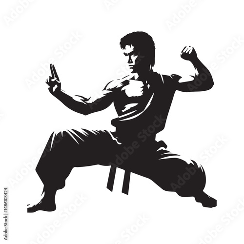 kungfu silhouette, editable vector image