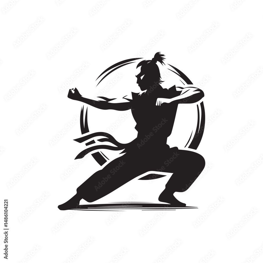 kungfu silhouette, editable vector image kungfu silhouette, editable vector image
