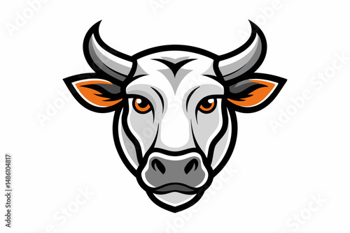 cow head logo silhouette line art vector on white background