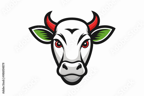 cow head logo silhouette line art vector on white background