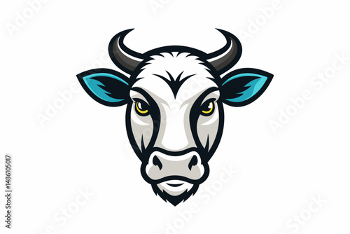 cow head logo silhouette line art vector on white background