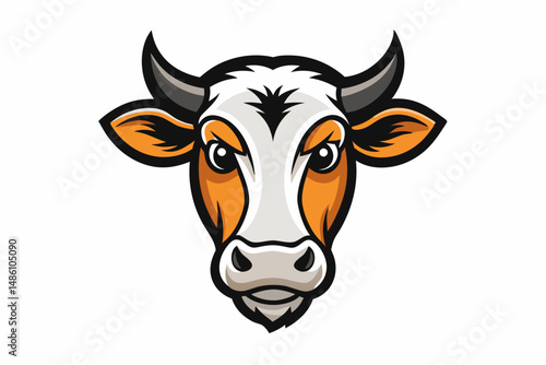 cow head logo silhouette line art vector on white background