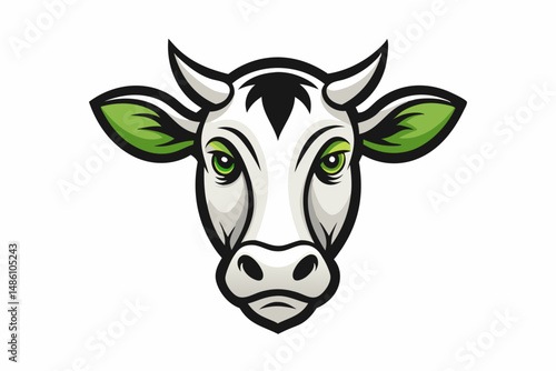 cow head logo silhouette line art vector on white background