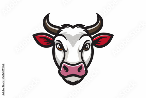 cow head logo silhouette line art vector on white background