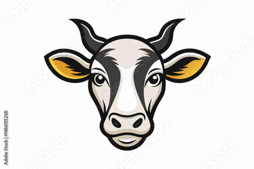 cow head logo silhouette line art vector on white background