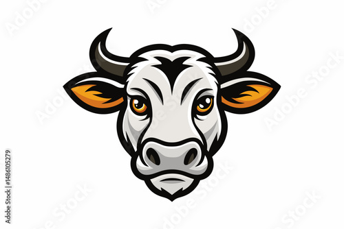 cow head logo silhouette line art vector on white background