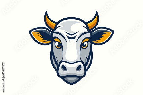 cow head logo silhouette line art vector on white background