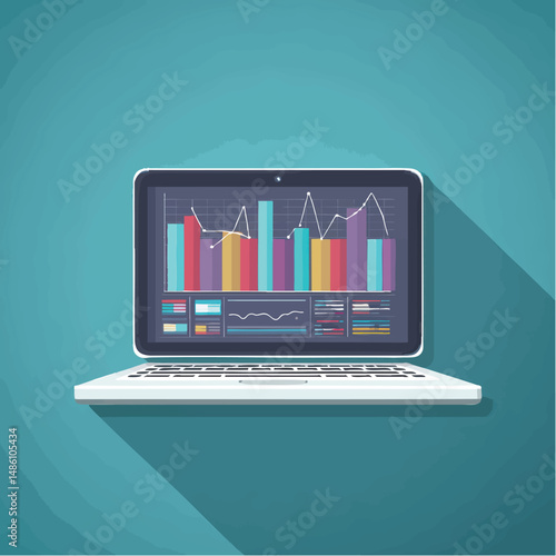 Laptop displays financial data charts