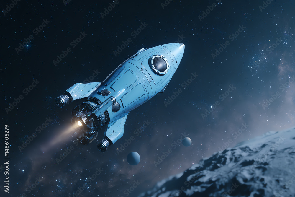 Fototapeta premium blue rocket, AI generated