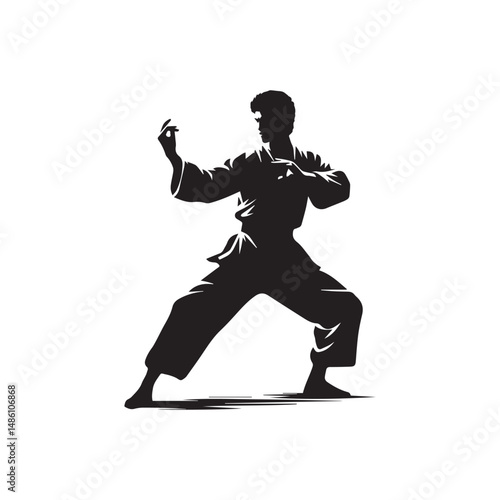 kungfu silhouette, editable vector image