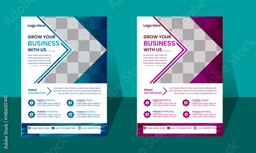Colorful corporate business 2 flyer design template set, flyer in A4 for business proposal, promotion, publication, cover page, advertisement, corporate trendy stylish poster design
