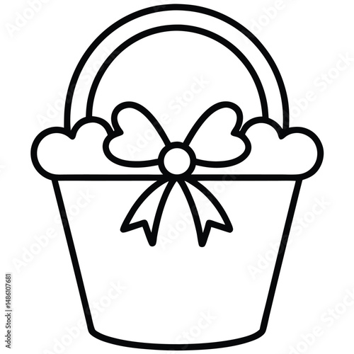 Flower Basket with Bow Design line art vector