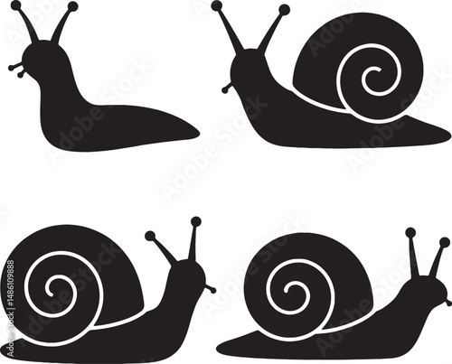 Four silhouettes of snails simple design