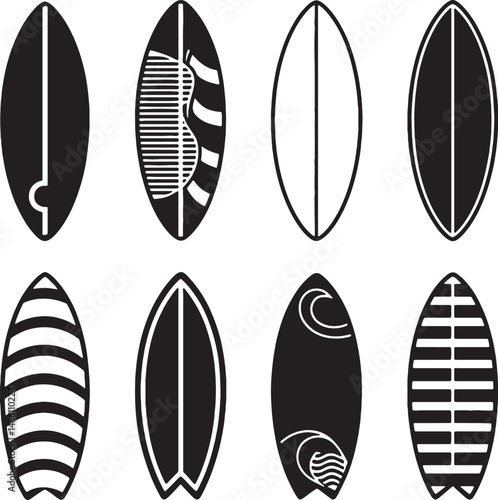 Collection of stylish surfboard designs black and white