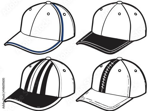 Baseball Cap Design Grid: Front, Side, and Rear Views Template