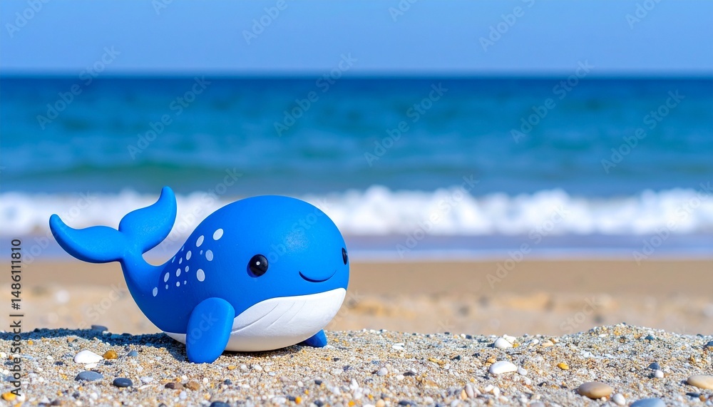 Obraz premium 青い海とクジラの粘土人形