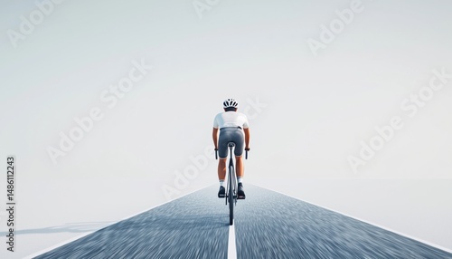 Youthful Cyclist On A Bicycle Journeying Along An Empty Highway With A Clear Route Ahead In The Gorgeous Outdoors.
