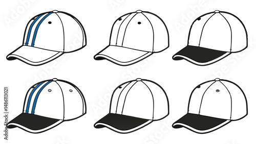 Baseball Cap Design Grid: Front, Side, and Rear Views Template