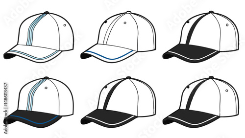 Baseball Cap Design Grid: Front, Side, and Rear Views Template