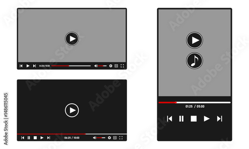multimedia player frame set, horizontal and vertical, vector illustration isolated on white background.