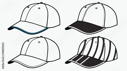 Baseball Cap Design Grid: Front, Side, and Rear Views Template