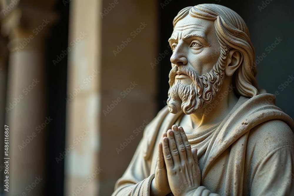 Obraz premium Ancient weathered stone religious statue detail, pagan, symbol, antique