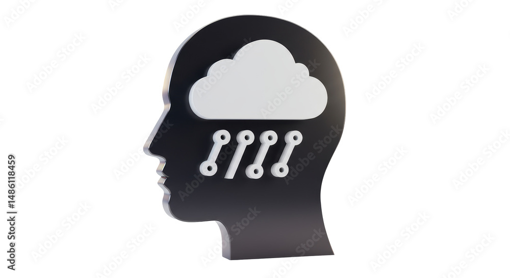 Isolated Profile Silhouette with Rain Cloud Isolated Profile Silhouette with Rain Cloud