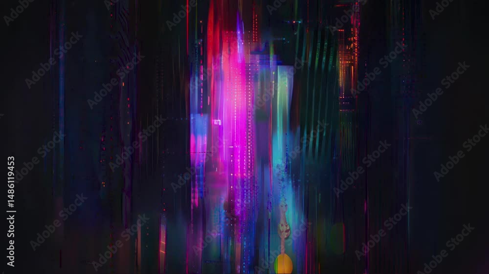 AI Generated illustration of multicolored glitch background with high-speed looping