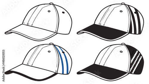 Baseball Cap Design Grid: Front, Side, and Rear Views Template