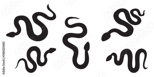 Silhouette of Snake Simple Vector Design, viper snake  icon, snake vector silhouette, Curved snake animal design Snake silhouette set. Isolated snake silhouette on white background EPS 10
