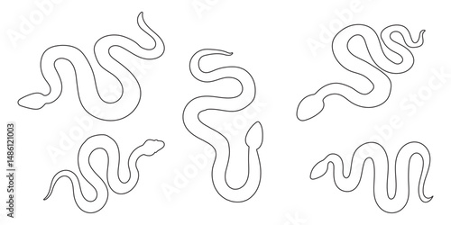 Silhouette of Snake Simple Vector Design, viper snake  icon, snake vector silhouette, Curved snake animal design Snake silhouette set. Isolated snake silhouette on white background EPS 10
