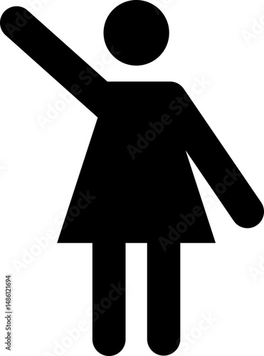 Black pictogram of a woman standing still waving with one arm raised