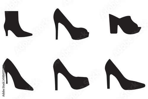 female high heels shoes vector icon. high heel shoe silhouette isolated on white background. Vector logo with high heel shoes capturing elegance and luxury for women's fashion brands. High Heel EPS 10