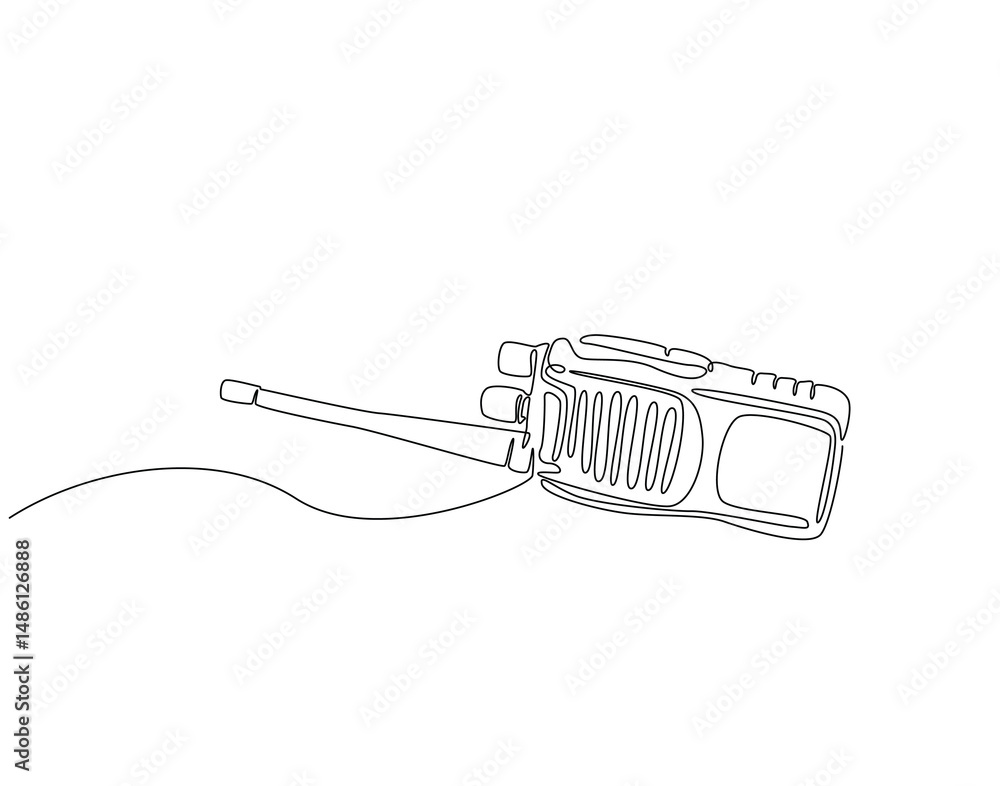 Obraz premium Continuous one line drawing of walkie talkie. One line drawing illustration of walkie talkie for communication. World telecommunication day concept single line. Editable outline