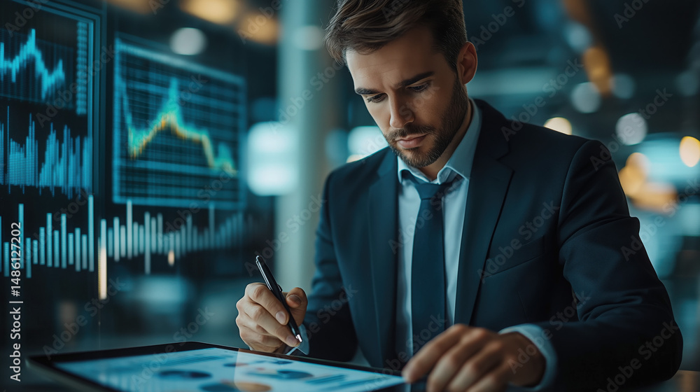 Fototapeta premium a male professional checking customer analytics dashboard on a tablet