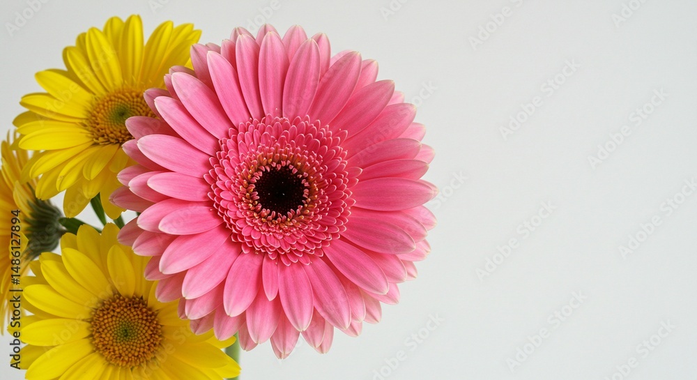 Vibrant Pink and Yellow Gerbera Daisies A Close-Up Floral Photograph Vibrant Pink and Yellow Gerbera Daisies A Close-Up Floral Photograph