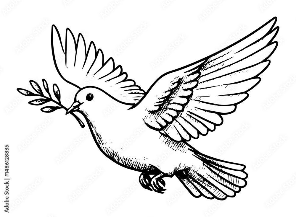 Obraz premium peace dove flying with olive branch in beak