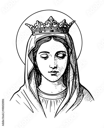 virgin mary portrait with halo and crown