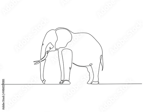 Continuous one line drawing of elephant animal. One line drawing illustration of elephant walking. World hypertension day concept single line. Editable outline