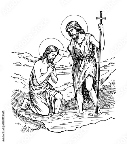 baptism of jesus by john the baptist in river