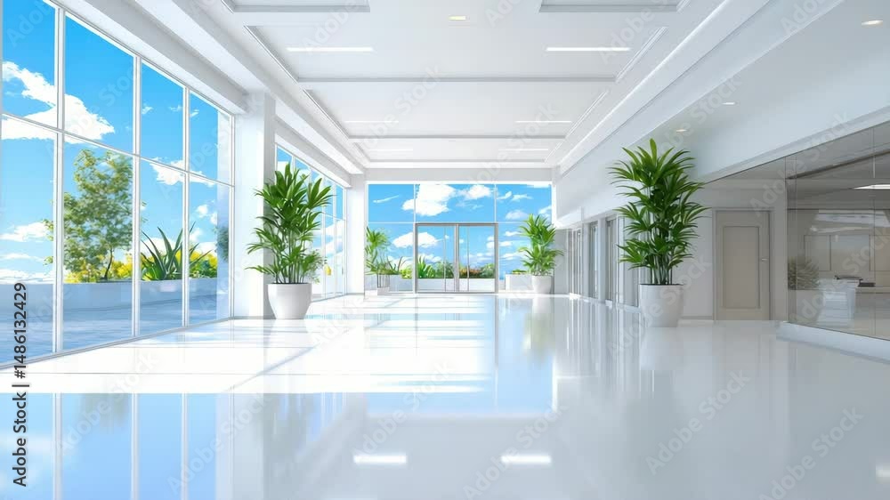 Bright Modern Interior with Large Windows and Indoor Plants Bright Modern Interior with Large Windows and Indoor Plants