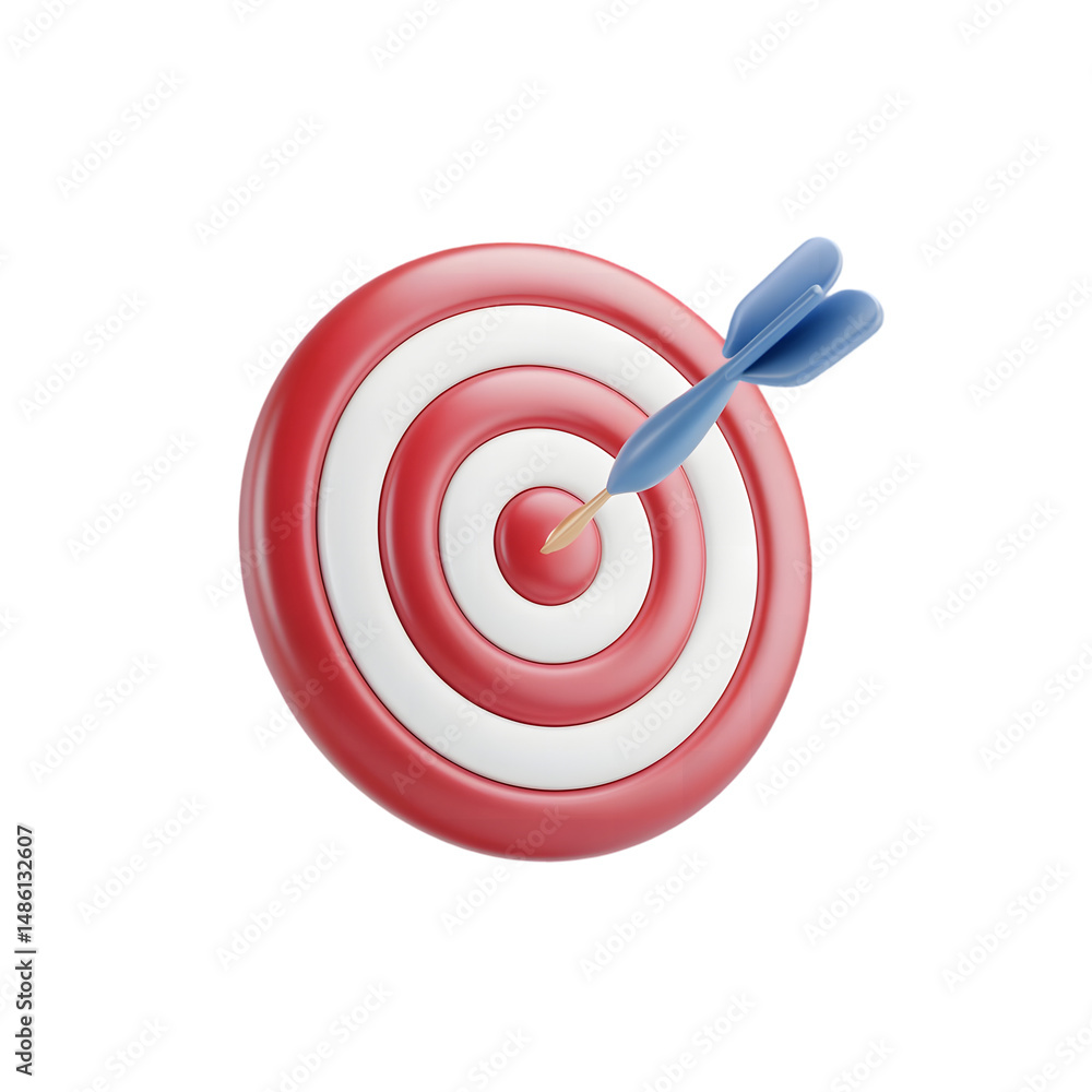 A 3D rendering of a red and white target with a blue arrow perfectly centered. A 3D rendering of a red and white target with a blue arrow perfectly centered.