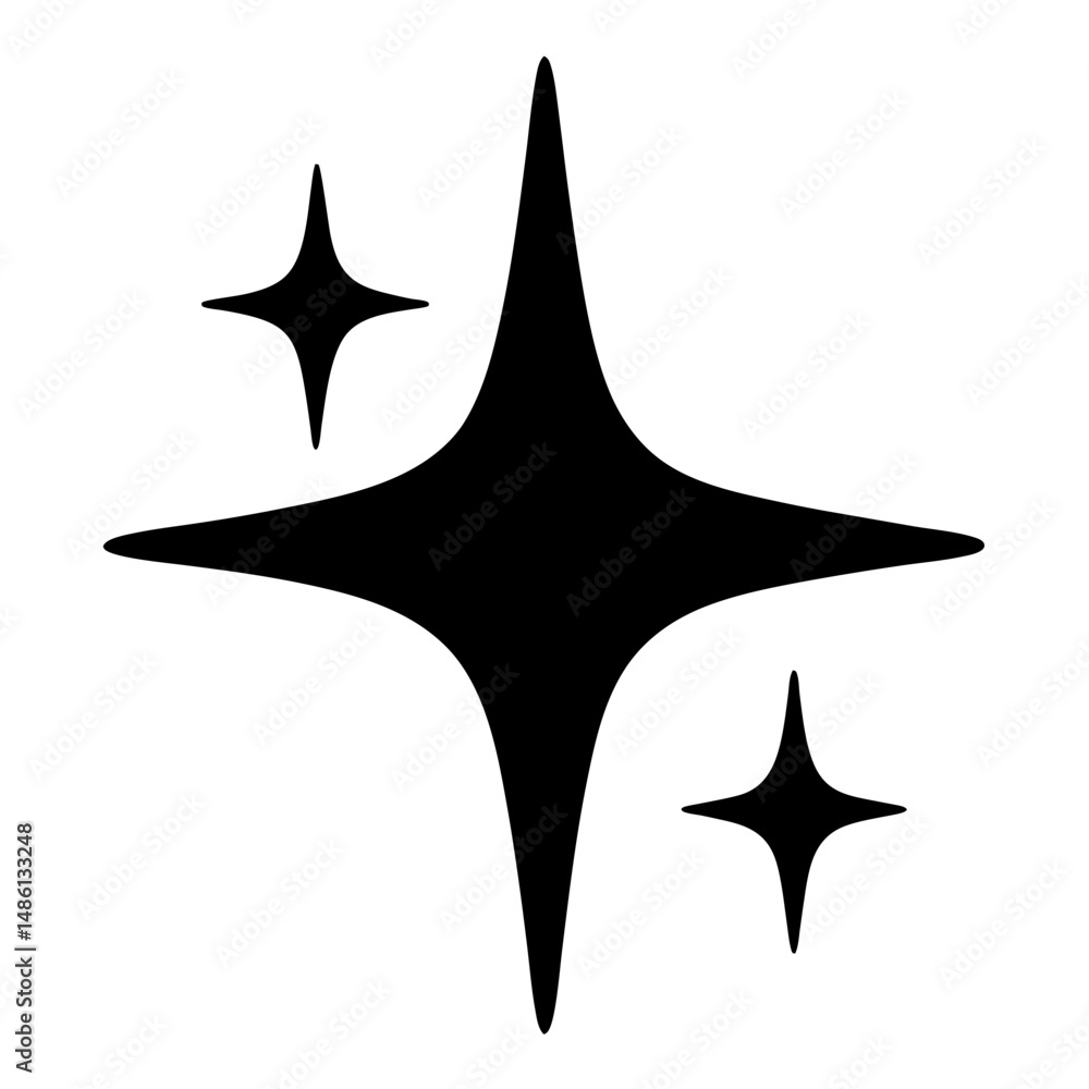 Obraz premium Black and white illustration of three starburst shapes suggesting sparkle effect