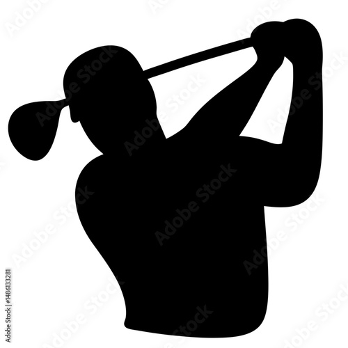 Silhouette of a golfer in mid swing during a golf game action