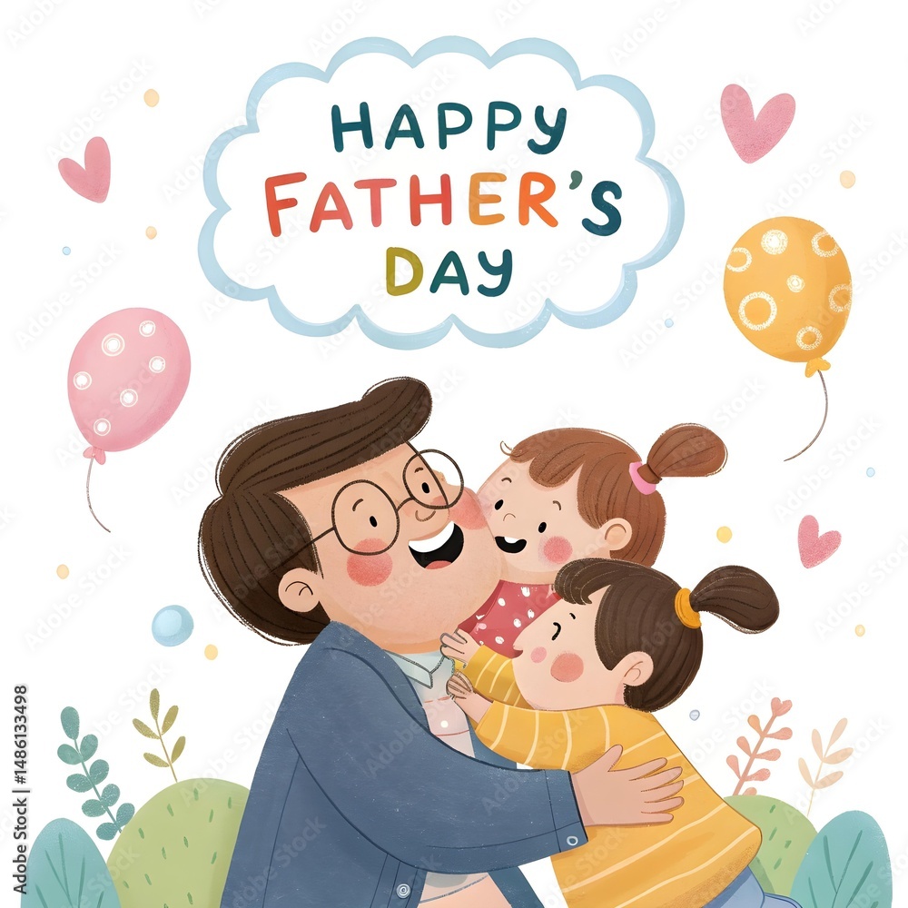 Heartwarming Father's Day Embrace: Children Showing Love and Appreciation to Their Dad. Heartwarming Father's Day Embrace: Children Showing Love and Appreciation to Their Dad.