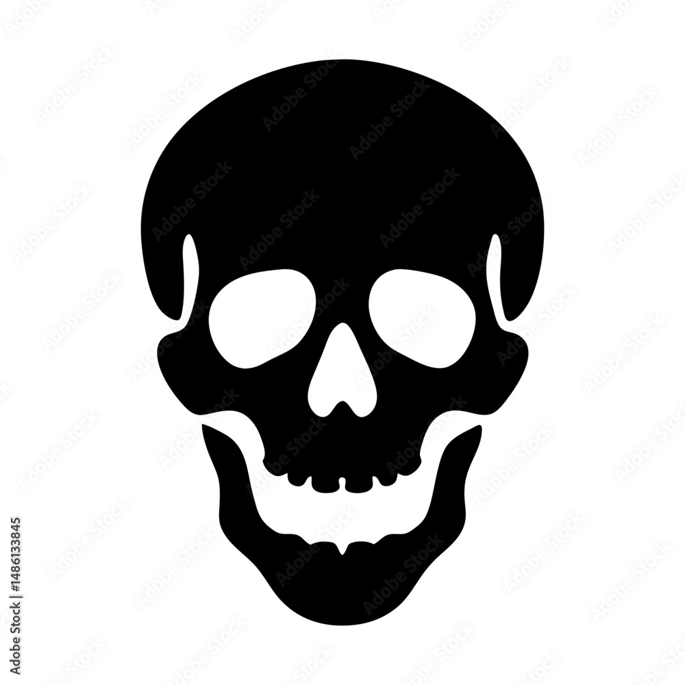 Fototapeta premium Stylized black human skull symbol on a white isolated background