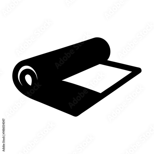 Simple Black and White Vector Graphic of a Rolled Up Yoga Mat