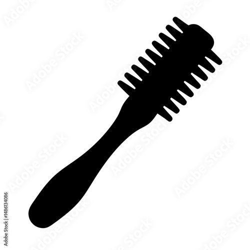 Silhouette of a round hairbrush with handle and widely spaced bristles